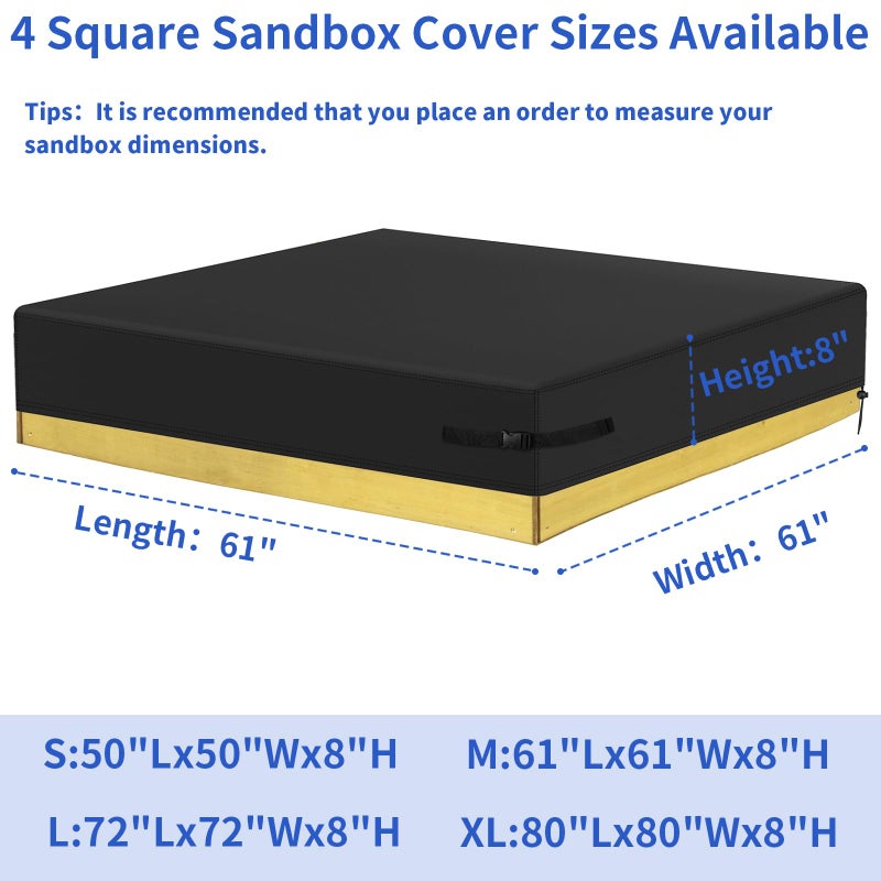 Yexcend Sandbox Cover, 420D Oxford Cloth Waterproof Outdoor Square Sand Box Cover for Kids, Protect Sandbox Sand and Toys(Black,61"" X 61"" X 8"") - Image 5